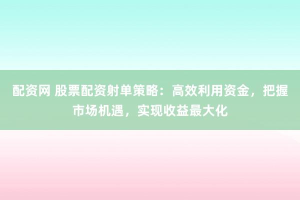 配资网 股票配资射单策略：高效利用资金，把握市场机遇，实现收益最大化
