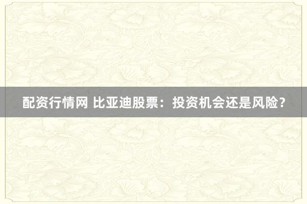配资行情网 比亚迪股票：投资机会还是风险？
