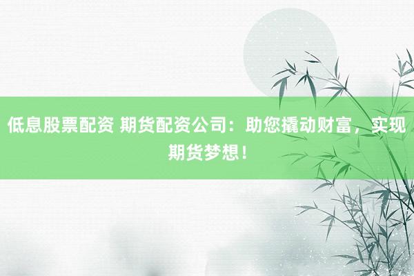 低息股票配资 期货配资公司：助您撬动财富，实现期货梦想！