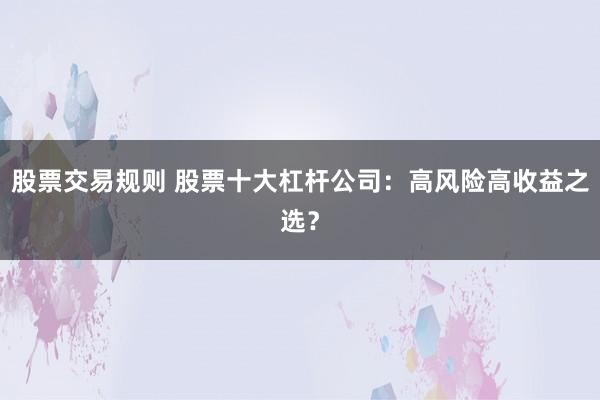 股票交易规则 股票十大杠杆公司：高风险高收益之选？