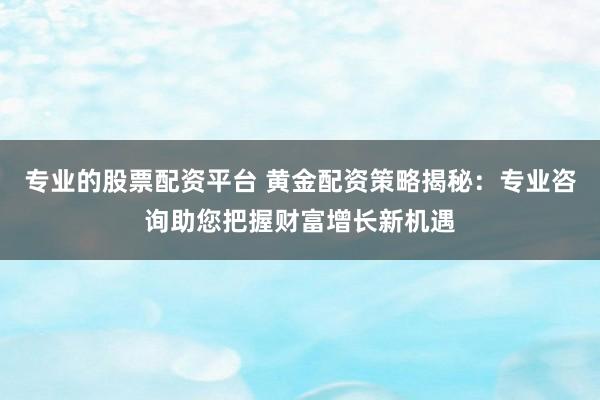 专业的股票配资平台 黄金配资策略揭秘：专业咨询助您把握财富增长新机遇