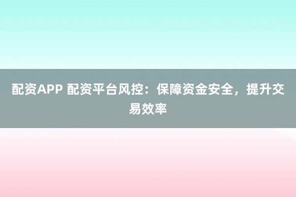 配资APP 配资平台风控：保障资金安全，提升交易效率