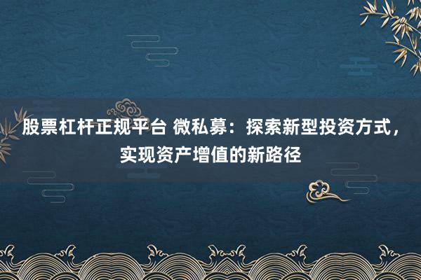 股票杠杆正规平台 微私募：探索新型投资方式，实现资产增值的新路径