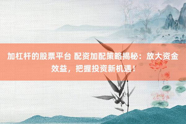 加杠杆的股票平台 配资加配策略揭秘:放大资金效益,把握投资新机遇!