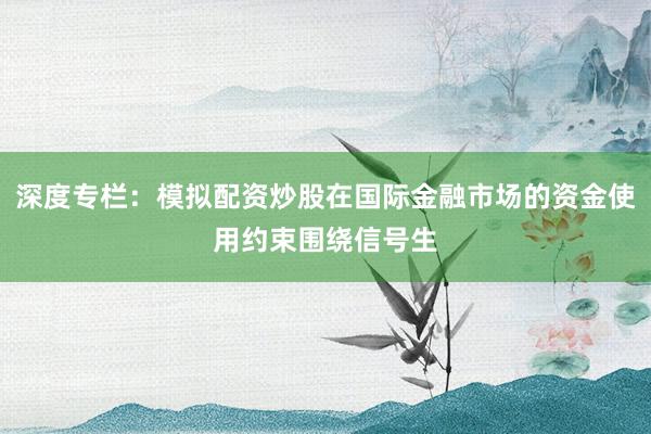 深度专栏：模拟配资炒股在国际金融市场的资金使用约束围绕信号生