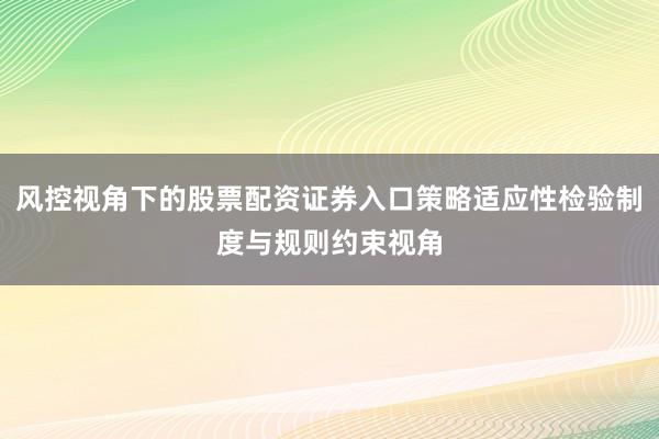 风控视角下的股票配资证券入口策略适应性检验制度与规则约束视角