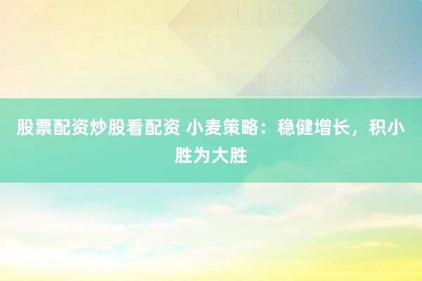 股票配资炒股看配资 小麦策略：稳健增长，积小胜为大胜