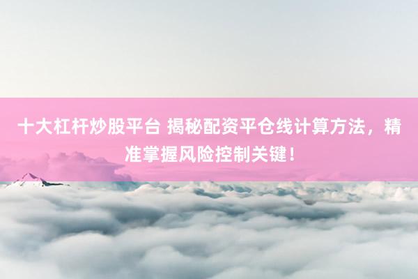 十大杠杆炒股平台 揭秘配资平仓线计算方法，精准掌握风险控制关键！