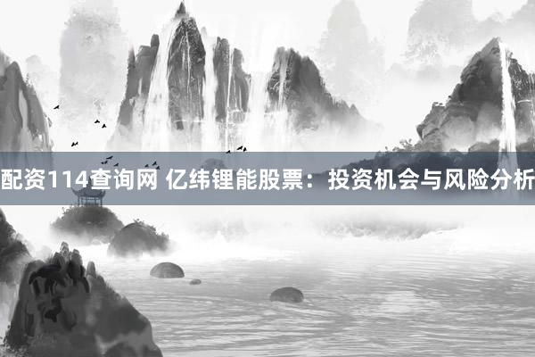 配资114查询网 亿纬锂能股票：投资机会与风险分析