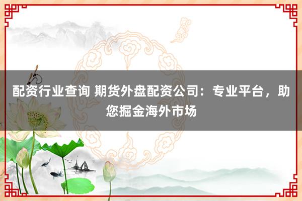 配资行业查询 期货外盘配资公司：专业平台，助您掘金海外市场